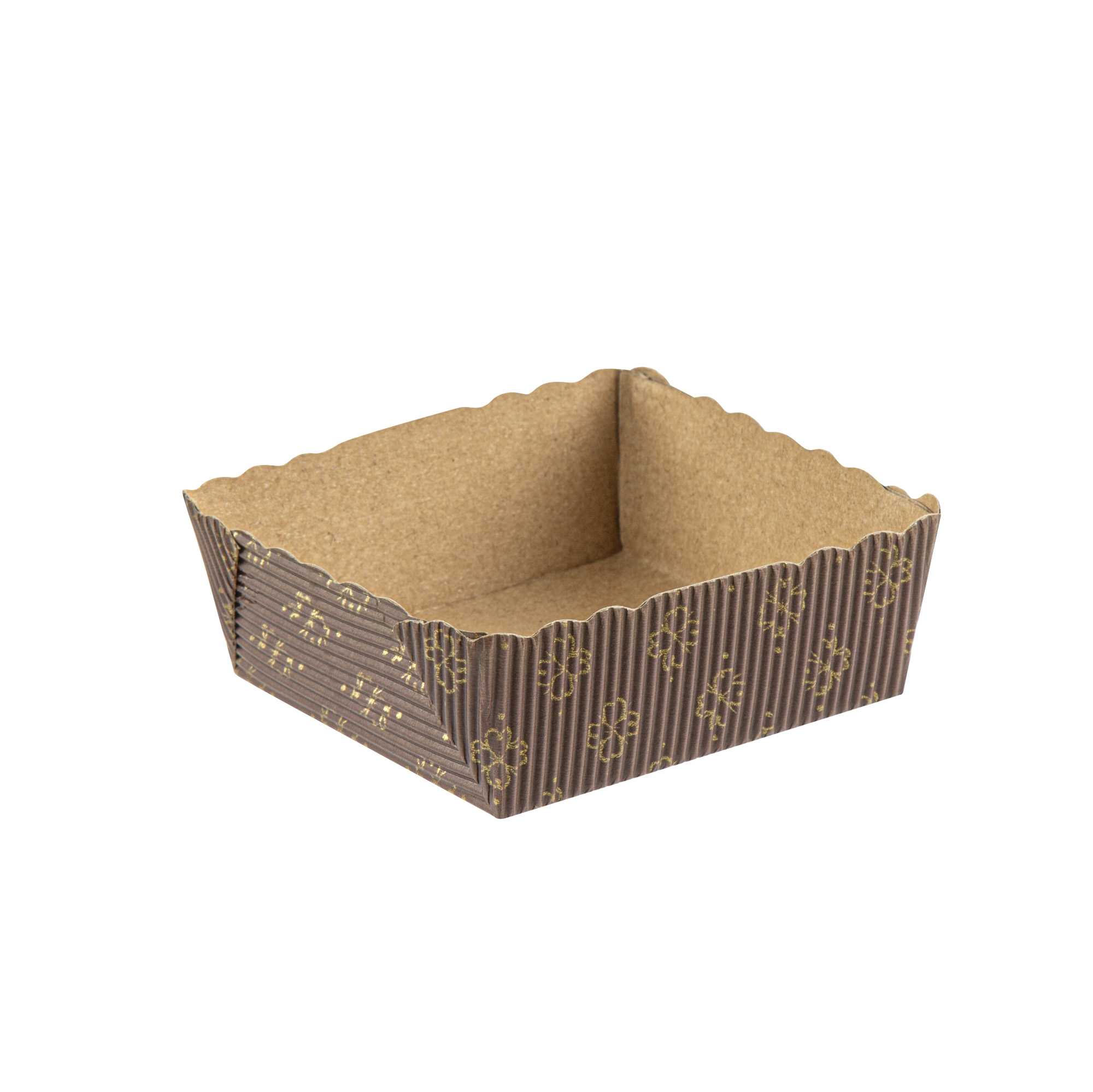 Panificio 4 oz Kraft Paper Square Baking Cup - Greaseproof, Rippled - 3" x 2 3/4" x 1 3/4" - 100 count box