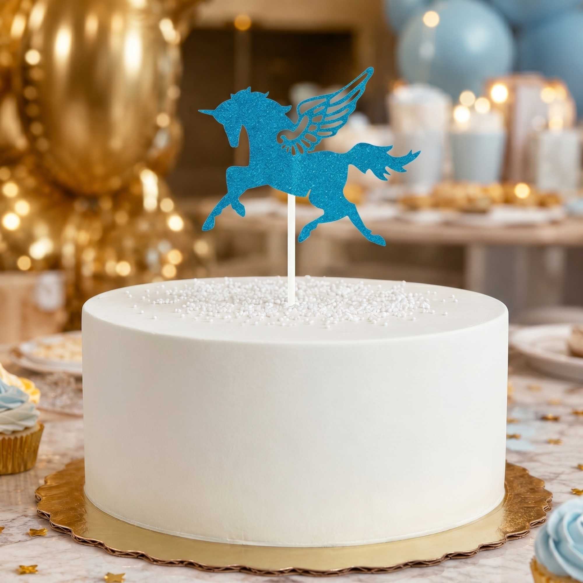 Top Cake Blue Paper Unicorn Cake Topper - Glitter - 6" x 4 1/4" - 10 count box