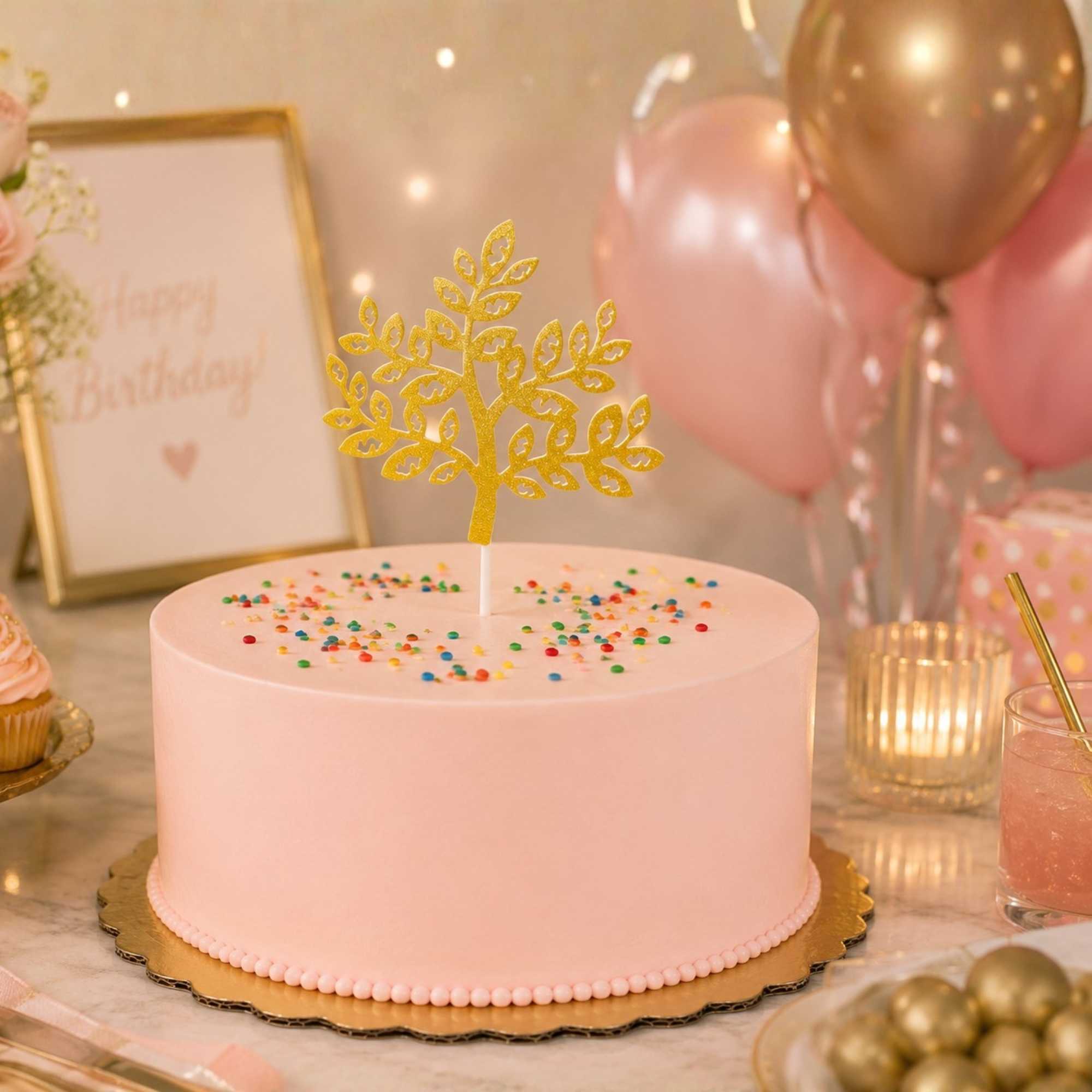 Top Cake Gold Paper Money Tree Cake Topper - Glitter - 7" x 4 1/2" - 10 count box