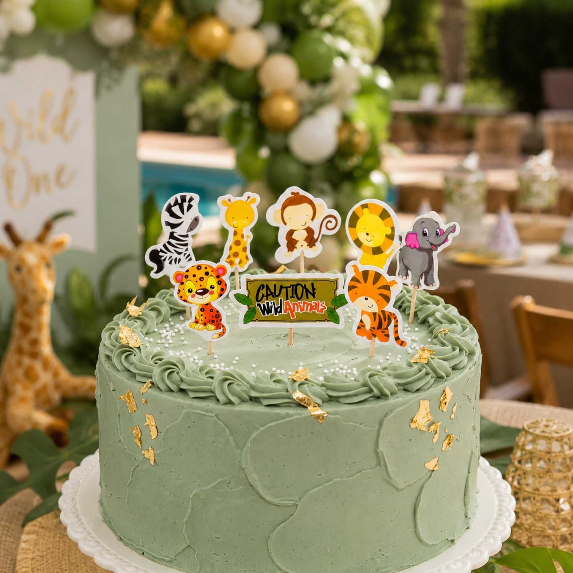 Top Cake Assorted Paper Jungle Safari Cake Topper - 3 1/2" x 2 1/2" - 24 pieces