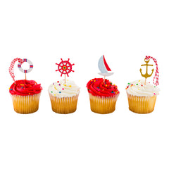 Top Cake Assorted Paper Nautical Cake Topper - Red and White Rope - 3 1/4