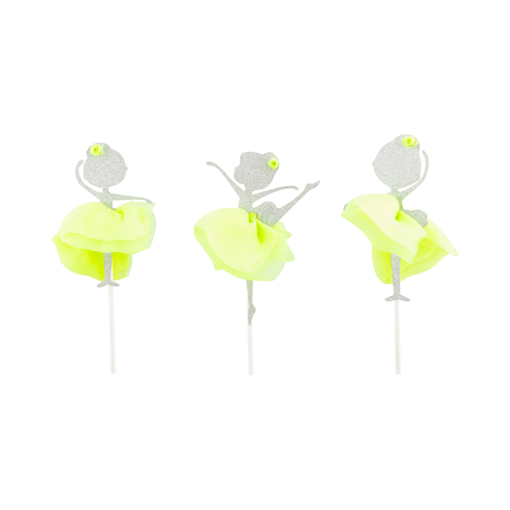 Top Cake Green Paper Ballerina Cake Topper - Glitter, Neon Green Tutu - 5" x 2 1/4" - 10 count box
