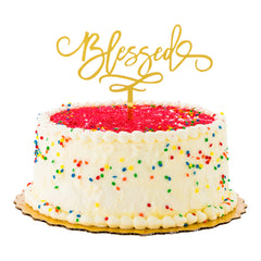 Top Cake Mirrored Gold Acrylic Blessed Cake Topper - 6