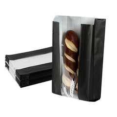 Bag Tek Black Paper Bread Bag - Micro-Perforated, Greaseproof, Wheat Pattern - 5 3/4