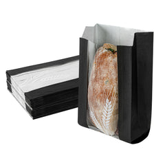 Bag Tek Black Paper Bread Bag - Micro-Perforated, Greaseproof, Wheat Pattern - 4 1/2