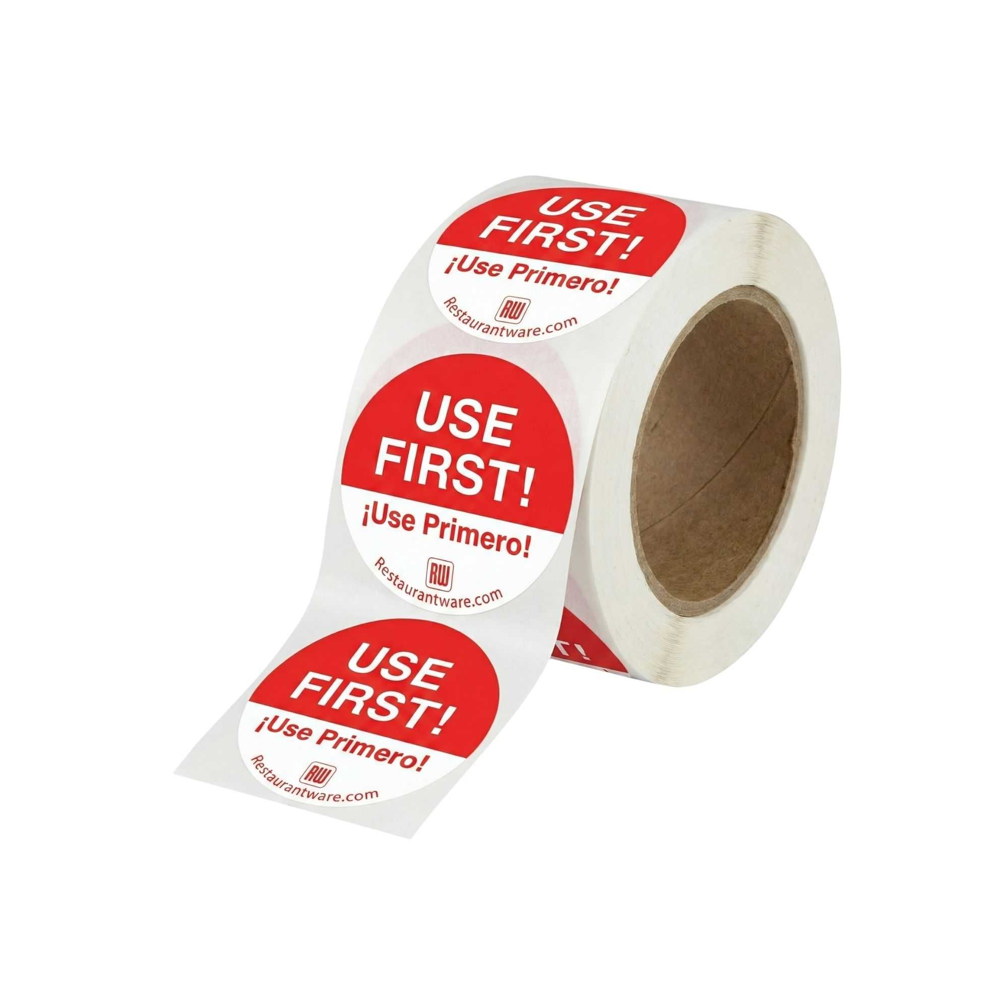 RW Smart Red Paper Use First Food Rotation Label - Removable, Bilingual - 2" x 2" - 25000 count roll