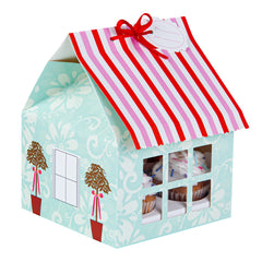 Pastry Tek Pink and Blue Paper Petite House Cupcake Window Gift Box - Fits 4 - 6