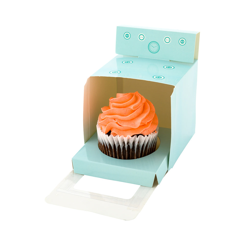 Pastry Tek Square Blue Paper Mini Oven Cupcake Window Box - Fits 1 - 3 1/2" x 3 1/2" x 3 1/2" - 100 count box