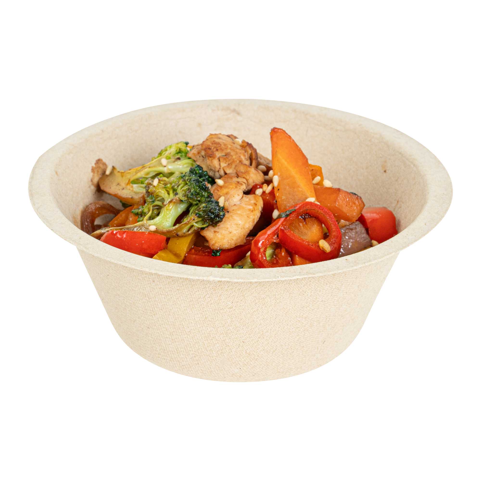 Pulp Tek 8 oz Round Natural Sugarcane / Bagasse Salad Bowl - 4 1/2" x 4 1/2" x 1 3/4" - 100 count box