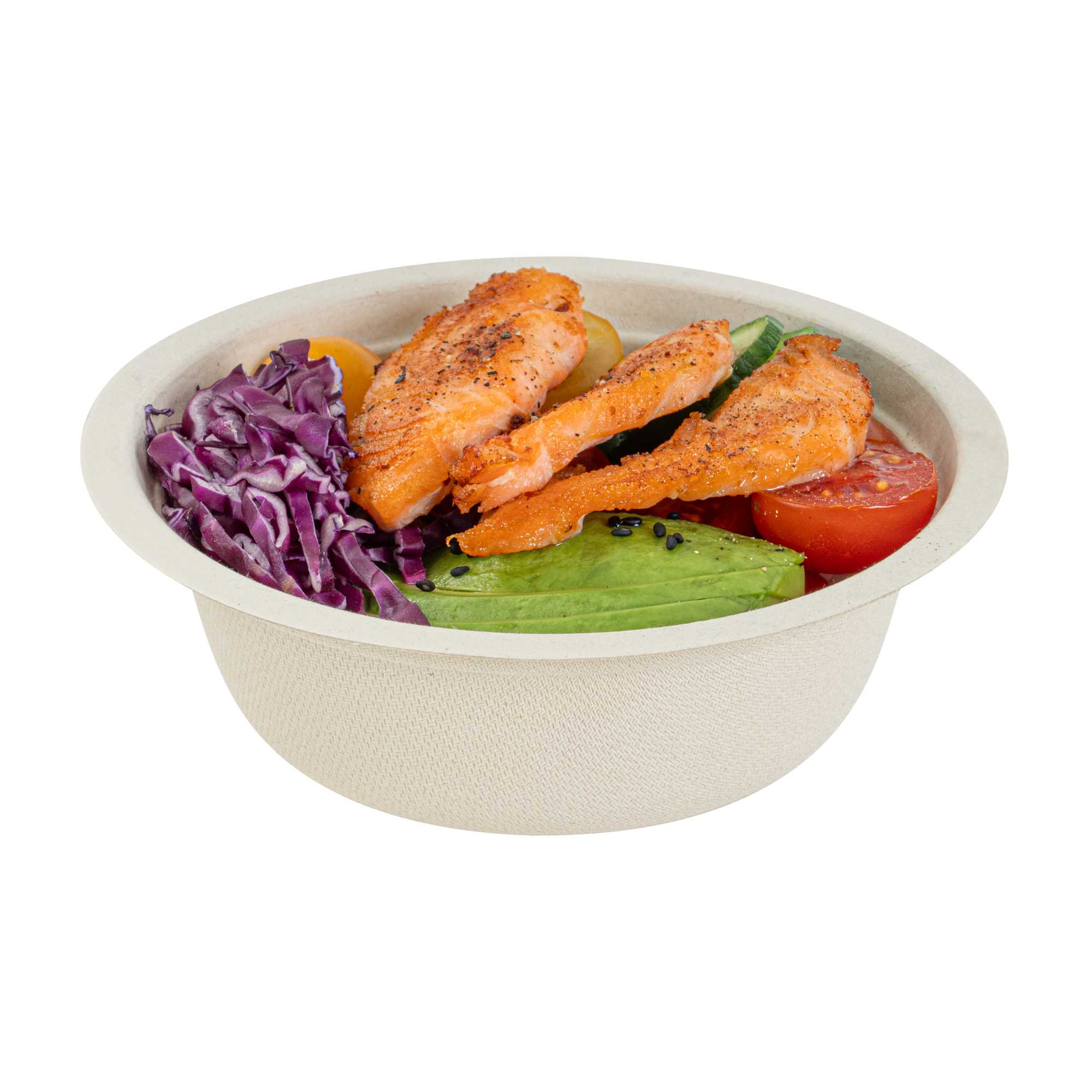 Pulp Tek 12 oz Round Natural Sugarcane / Bagasse Salad Bowl - 5 1/4" x 5 1/4" x 1 3/4" - 100 count box