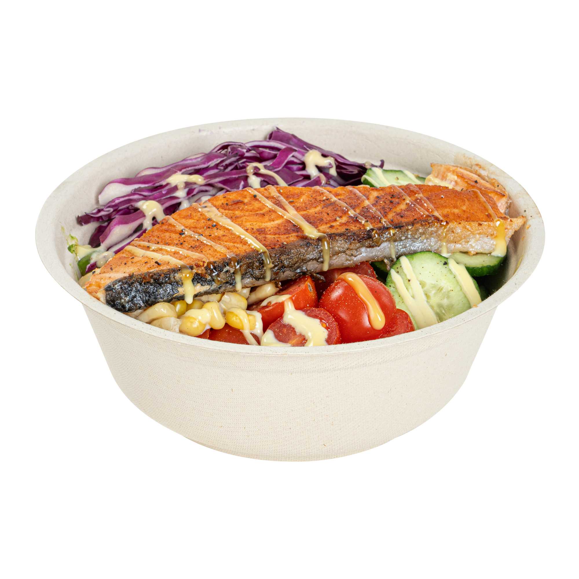 Pulp Tek 32 oz Round Natural Sugarcane / Bagasse Salad Bowl - 7" x 7" x 2 3/4" - 100 count box