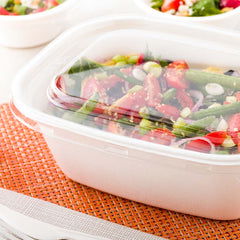 Pulp Tek Rectangle Clear Plastic Flat Lid - Fits 48 and 60 oz Bagasse Container - 200 count box