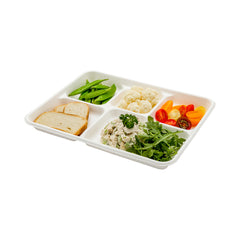 Pulp Tek Rectangle White Sugarcane / Bagasse Food Tray - 5 Compartments - 10 1/2