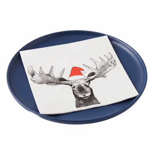 Luxenap White Paper Luncheon Napkin - Holiday Moose - 13" x 13" - 20 count box