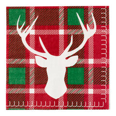 Luxenap Red / Green Plaid Paper Luncheon Napkin - Reindeer - 13