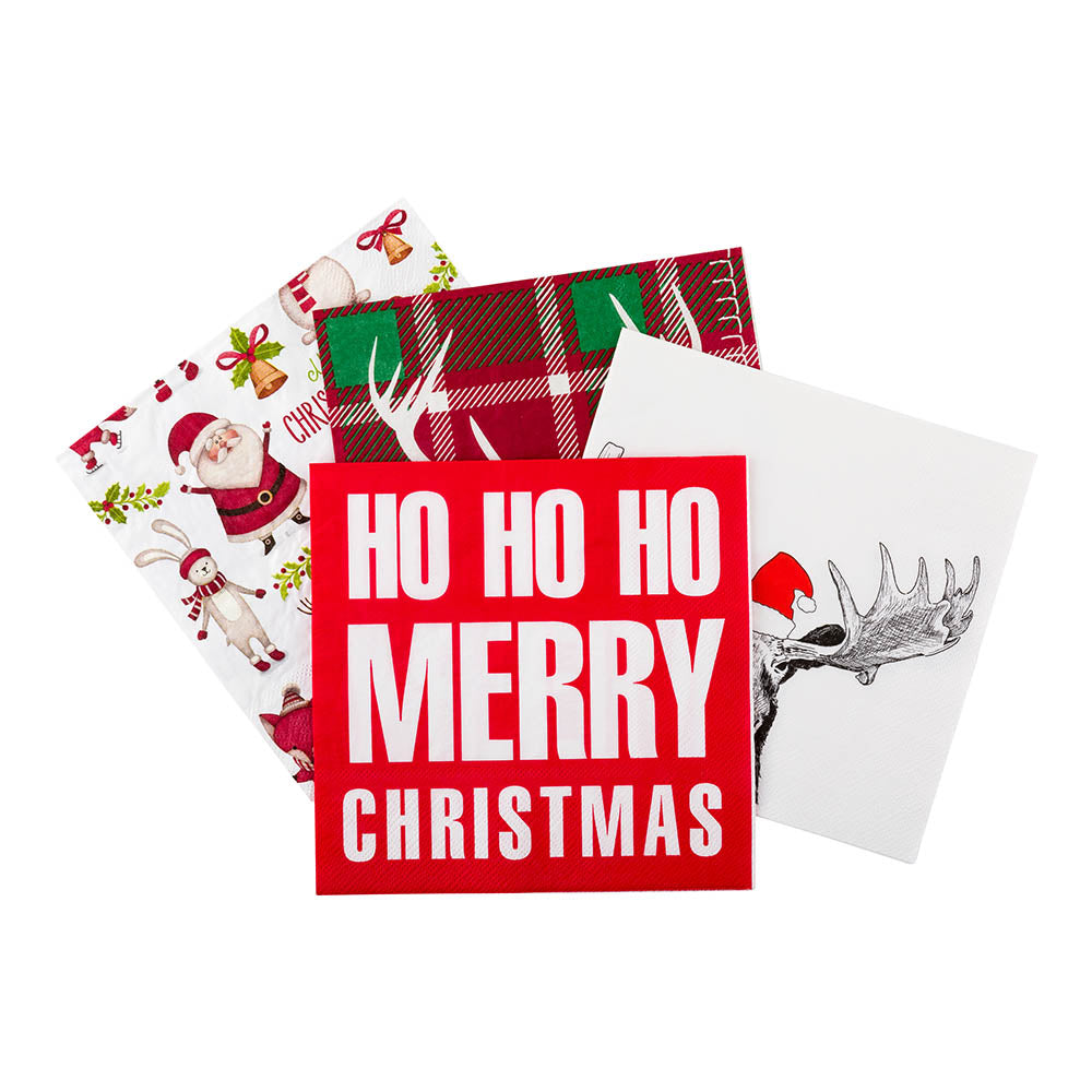 Luxenap Red Paper Luncheon Napkin - Ho Ho Ho - 13" x 13" - 500 count box