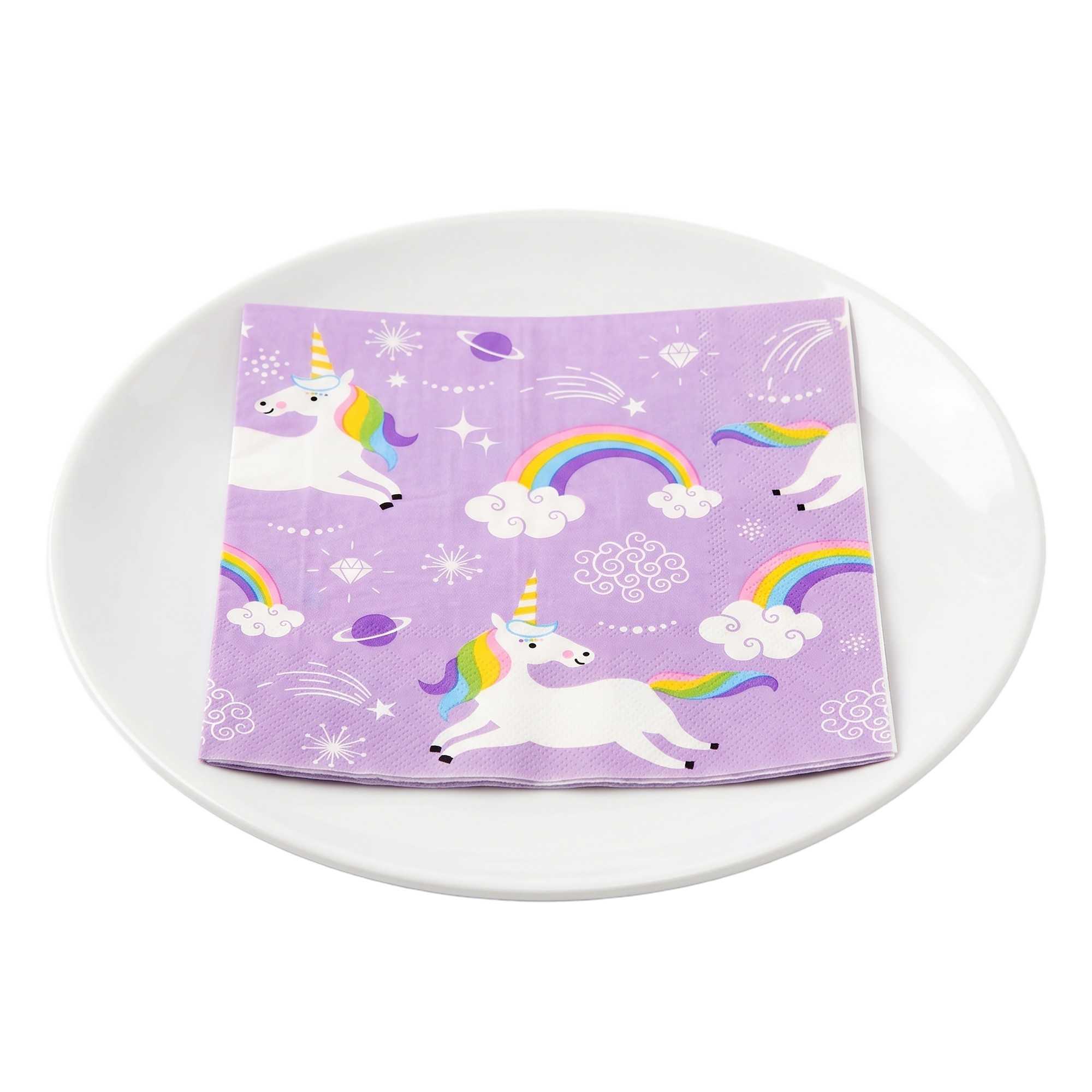 Luxenap Purple Paper Luncheon Napkin - Magical Unicorn - 13" x 13" - 500 count box