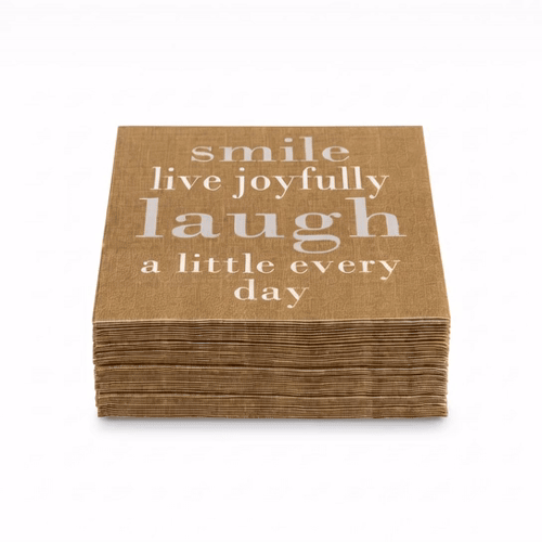 Luxenap Brown Paper Luncheon Napkin - Live Joyfully - 13" x 13" - 20 count box