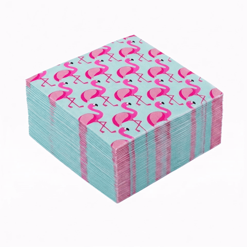 Luxenap Sky Blue Paper Luncheon Napkin - Florida Flamingo - 13" x 13" - 20 count box