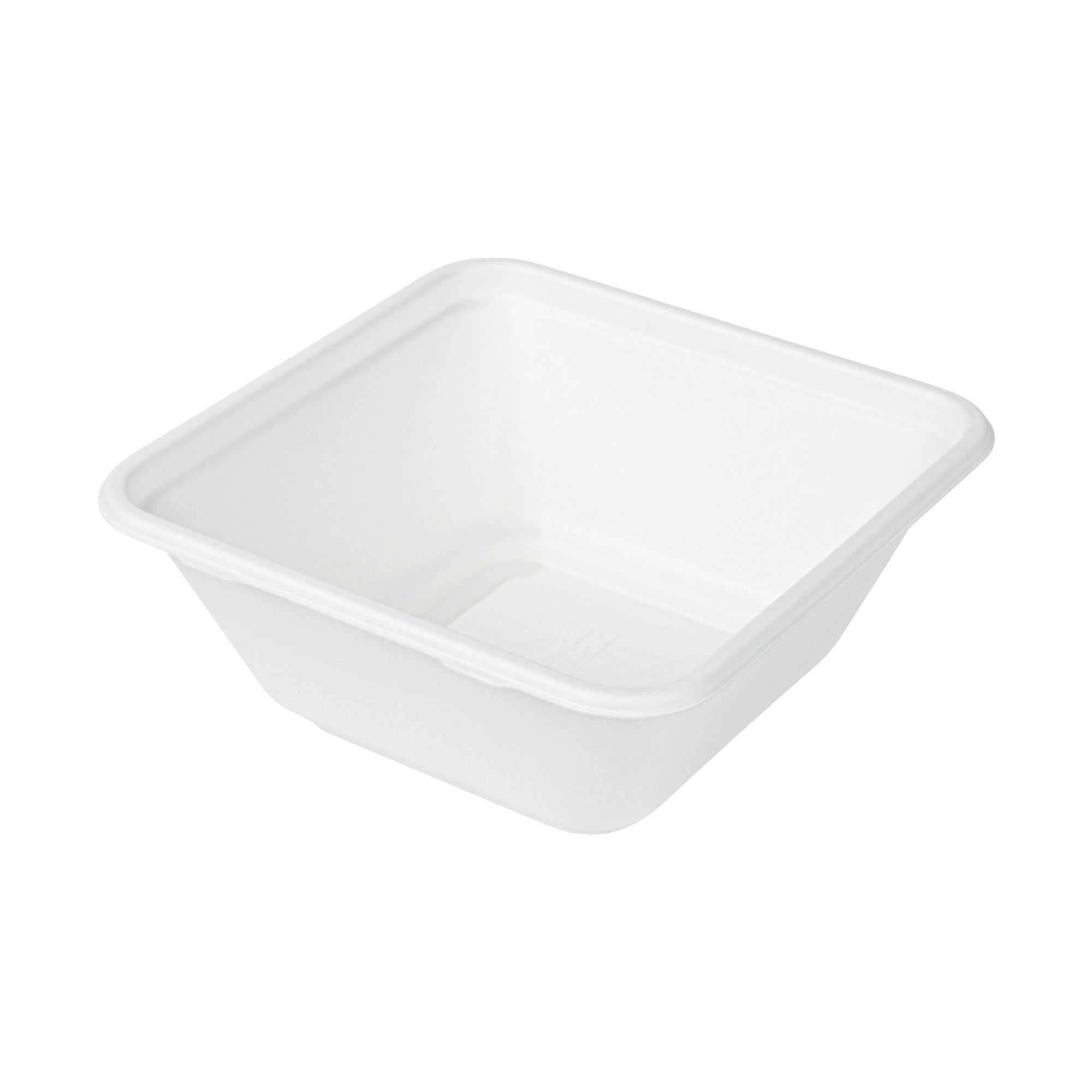 Pulp Safe No PFAS Added 80 oz Square White Sugarcane / Bagasse Serving Bowl - Home Compostable - 8 1/2" x 8 1/2" x 3 1/2" - 100 count box