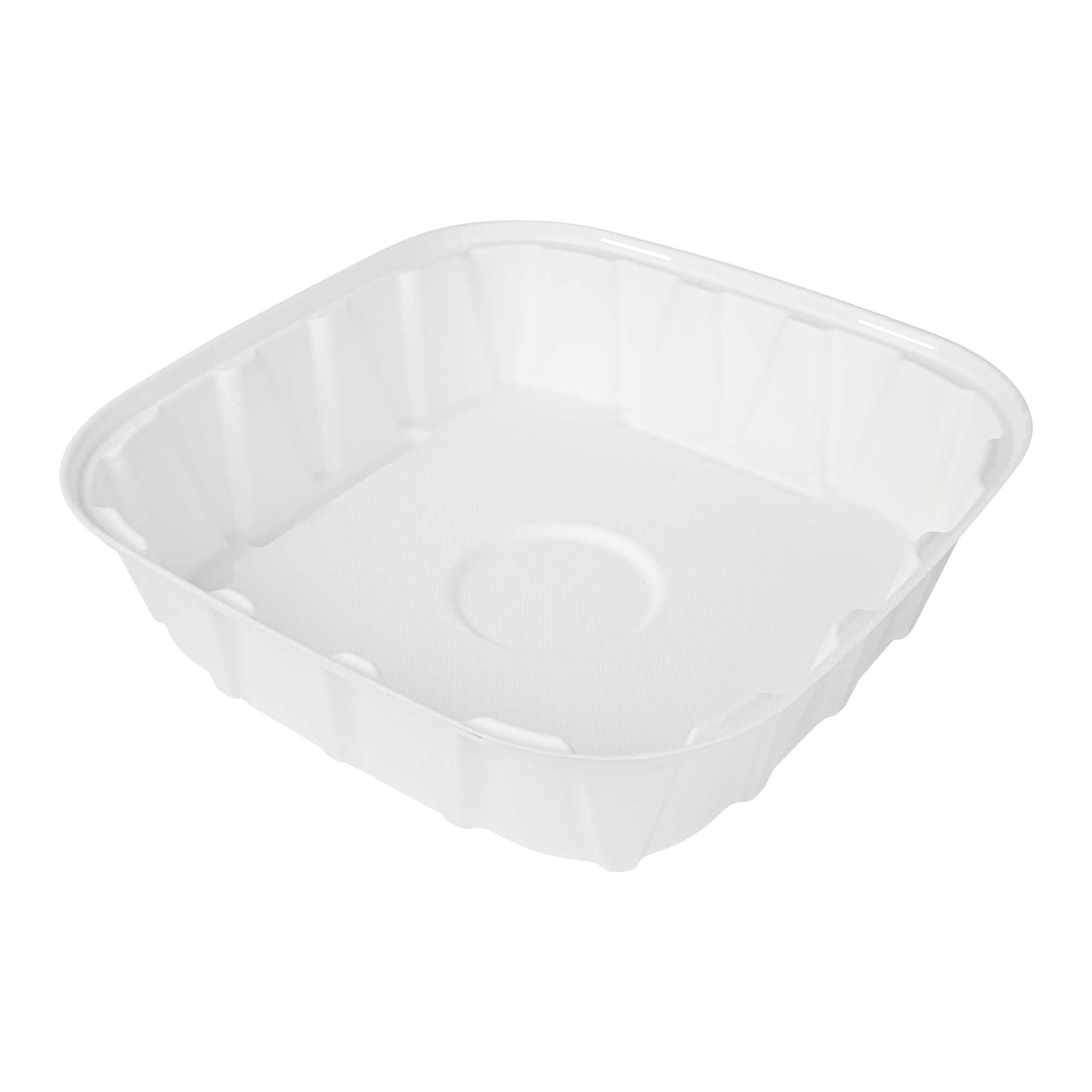 Pulp Safe No PFAS Added Square White Sugarcane / Bagasse Tray Lid - Home Compostable, Fits 16" - 100 count box