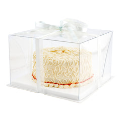 Sweet Vision Square Clear Plastic Cake Box - White Base, Gray Ribbon - 10