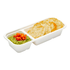 Pulp Tek 17 oz Rectangle White Sugarcane / Bagasse Catering Container - 2-Compartment - 9 1/4