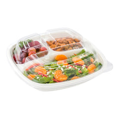 Pulp Tek Square Clear Plastic Dome Lid - Fits 3 Compartment Bagasse Salad Plate - 100 count box