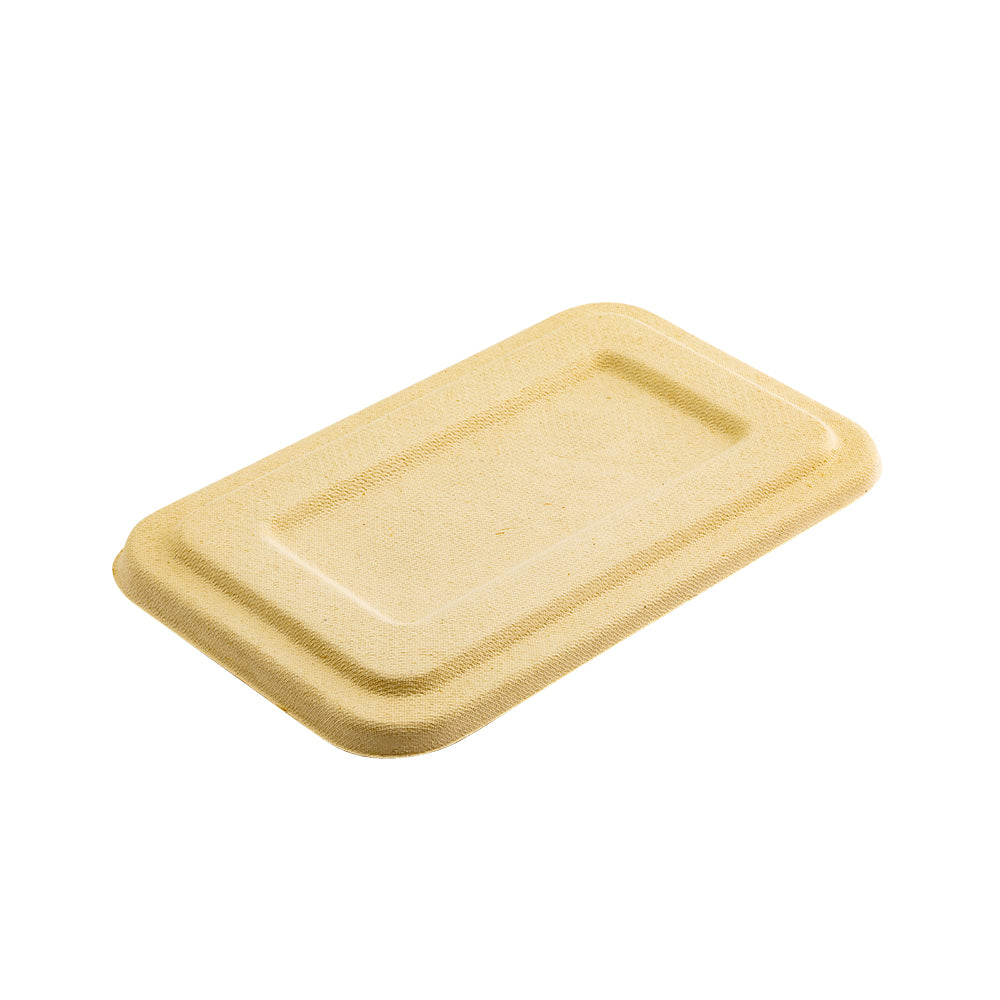 Pulp Tek Rectangle Natural Sugarcane / Bagasse Lid - Fits 2-Compartment Take Out Container - 9 1/4" x 5 3/4" x 1/2" - 100 count box