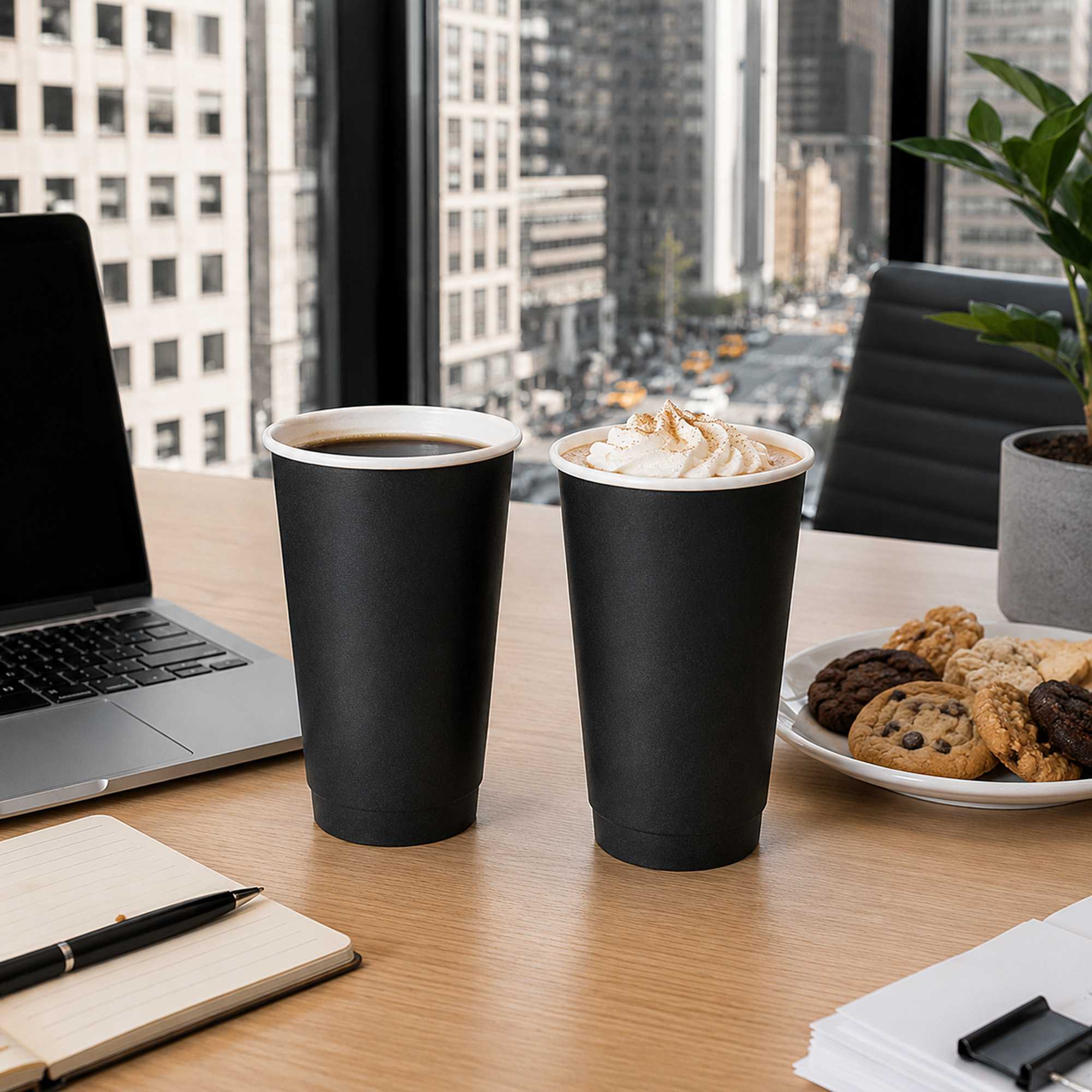 Restpresso 20 oz Black Paper Coffee Cup - Double Wall - 3 1/2" x 3 1/2" x 6 1/4" - 250 count box