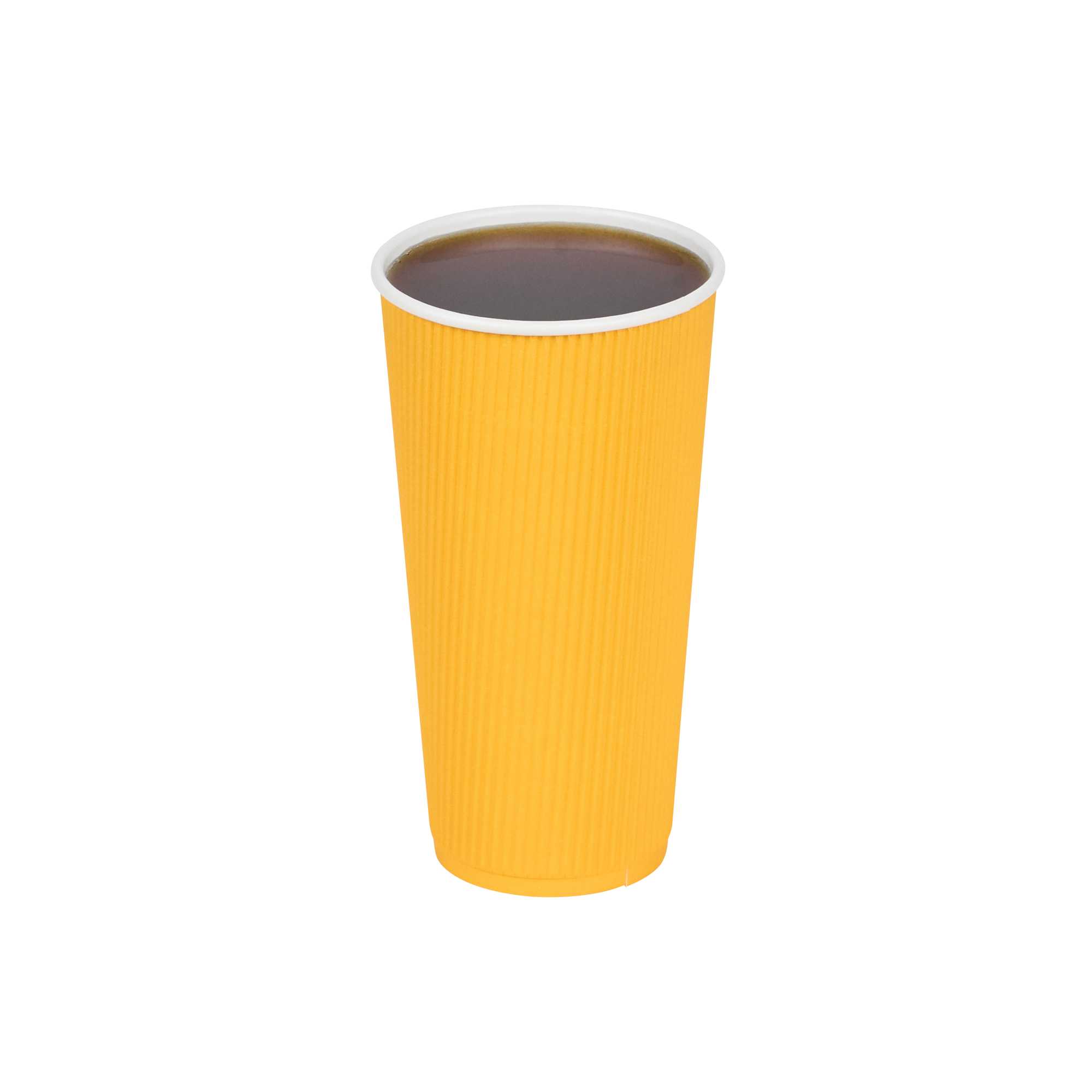 20 oz Yellow Paper Coffee Cup - Ripple Wall - 3 1/2" x 3 1/2" x 6 1/4" - 10 count box