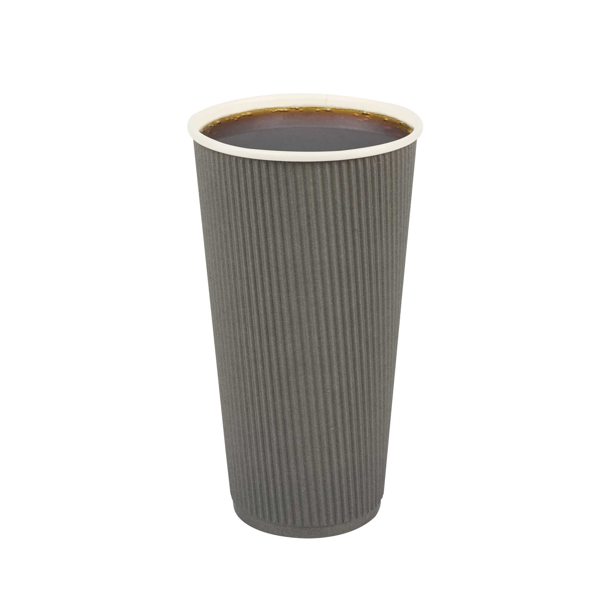 20 oz Gray Paper Coffee Cup - Ripple Wall - 3 1/2" x 3 1/2" x 6 1/4" - 10 count box
