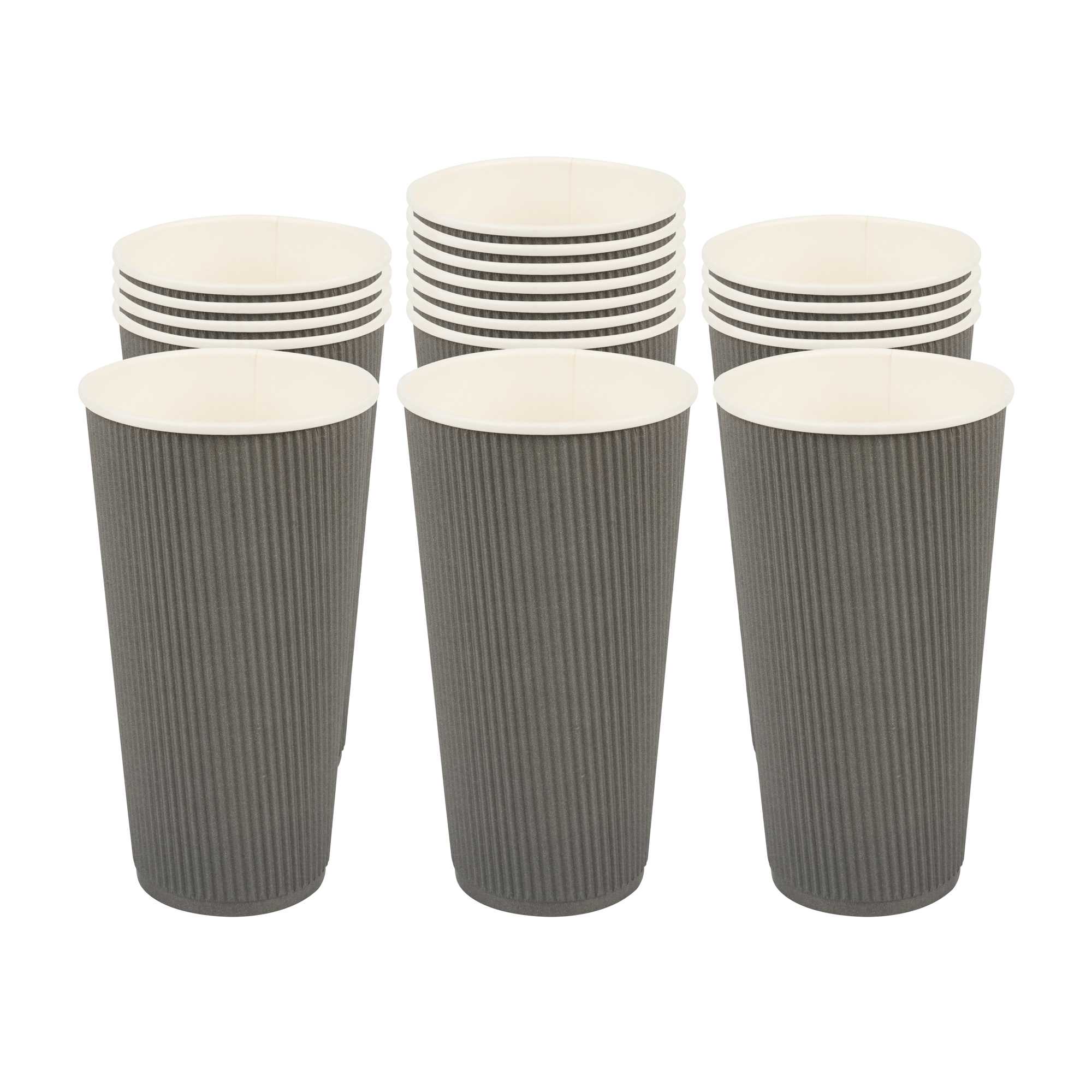 20 oz Gray Paper Coffee Cup - Ripple Wall - 3 1/2" x 3 1/2" x 6 1/4" - 10 count box