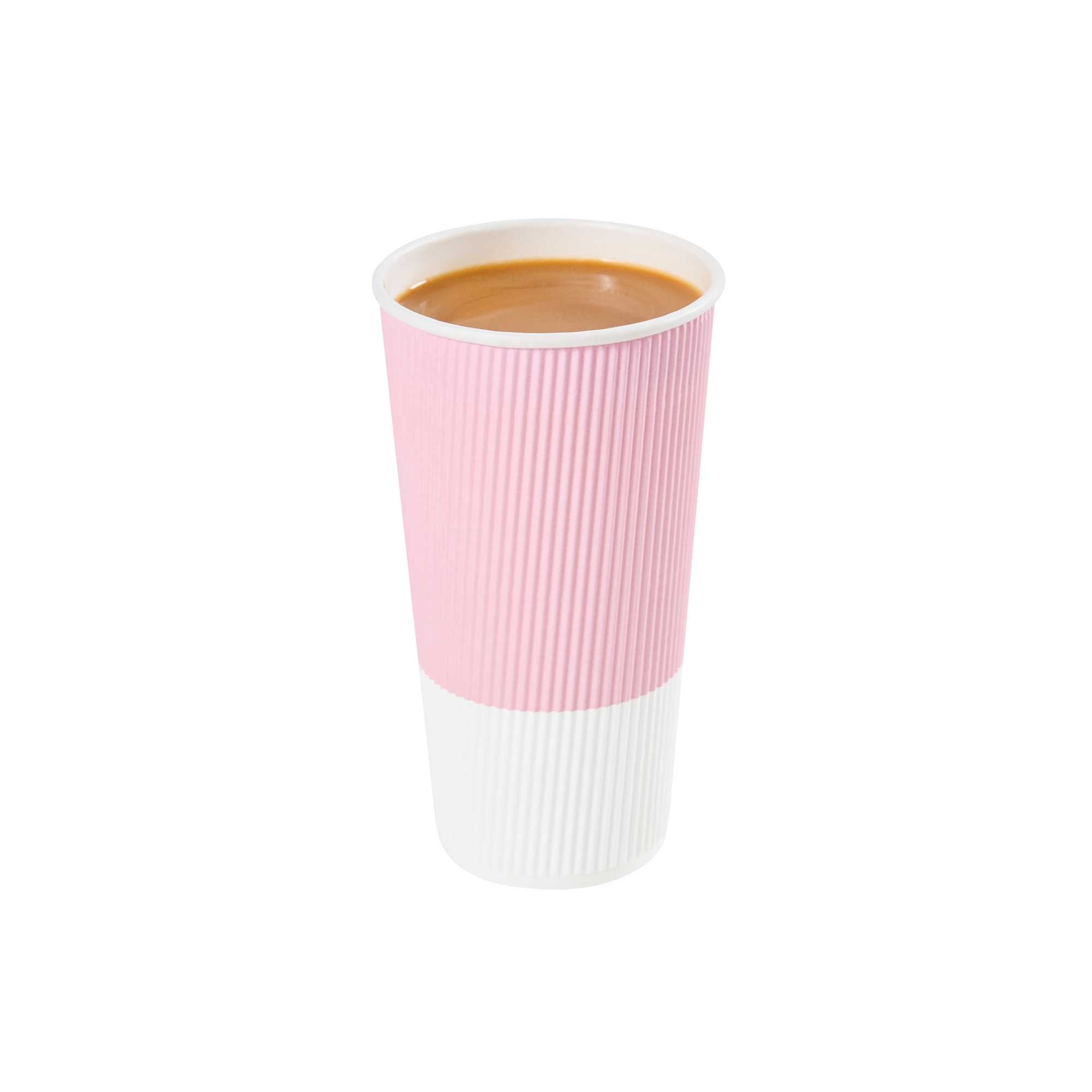 20 oz Light Pink Paper Coffee Cup - Ripple Wall - 3 1/2" x 3 1/2" x 6 1/4" - 10 count box