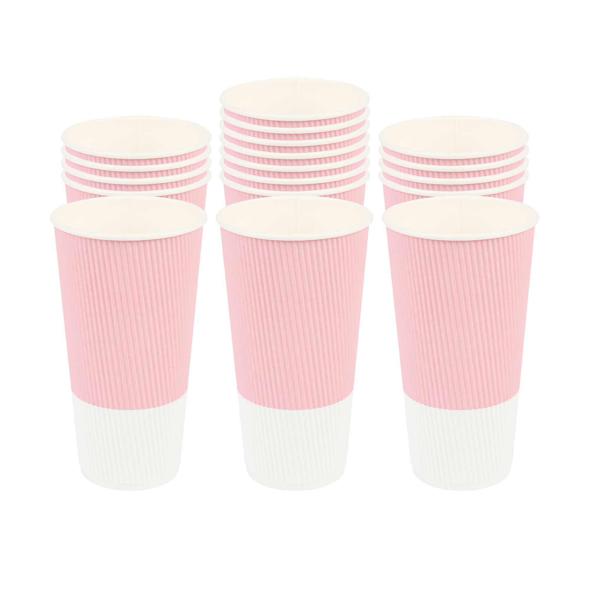 20 oz Light Pink Paper Coffee Cup - Ripple Wall - 3 1/2" x 3 1/2" x 6 1/4" - 10 count box