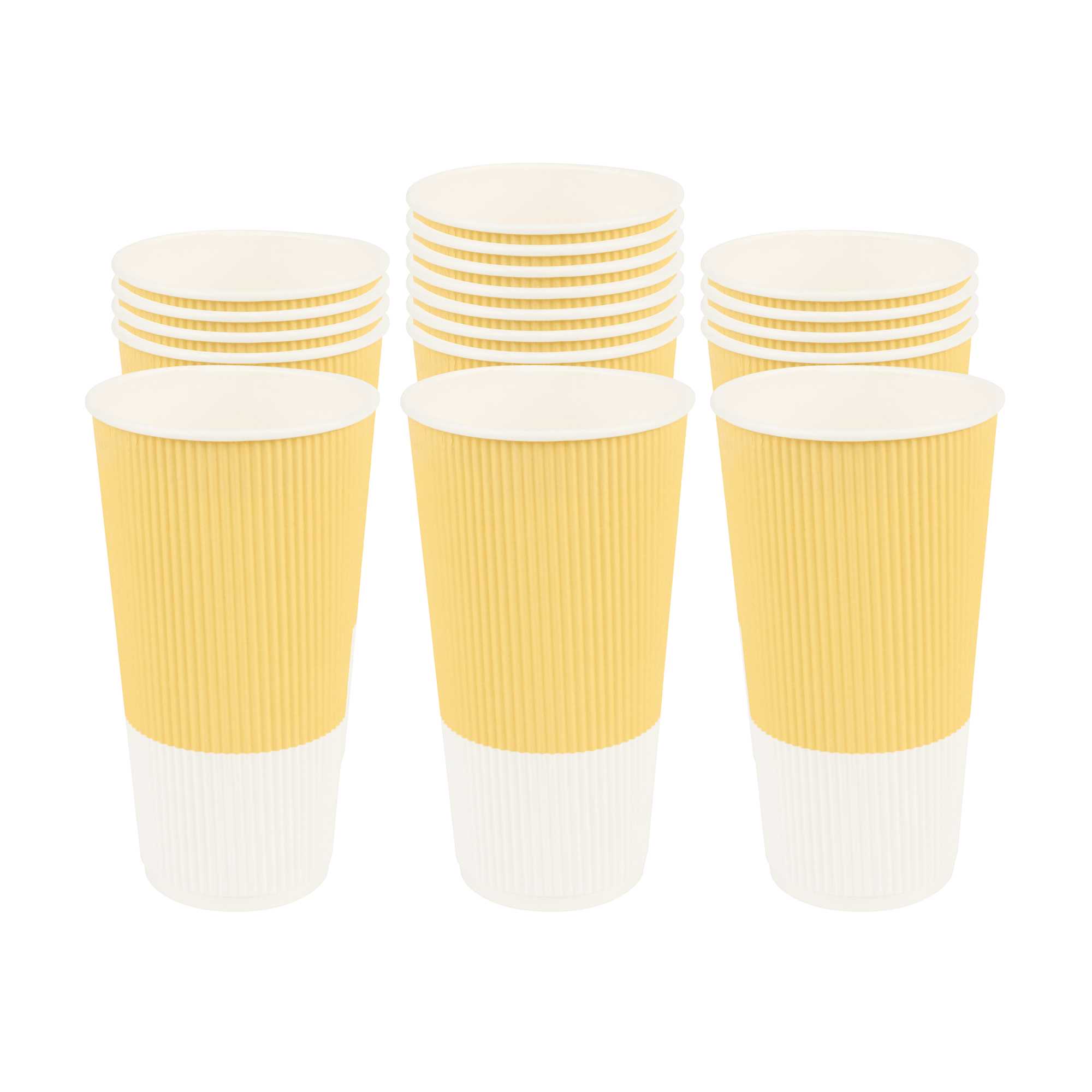 20 oz Light Yellow Paper Coffee Cup - Ripple Wall - 3 1/2" x 3 1/2" x 6 1/4" - 10 count box
