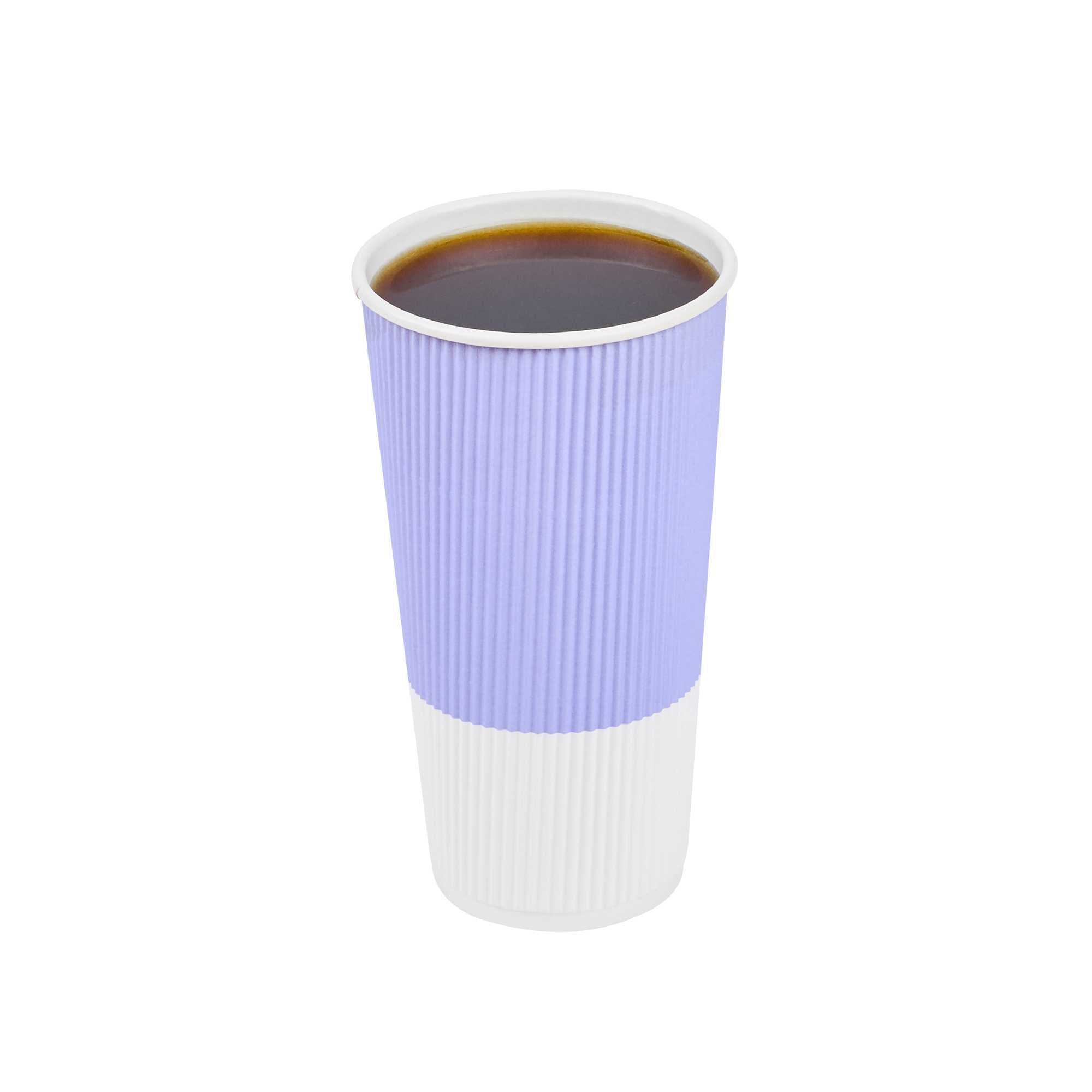 20 oz Light Purple Paper Coffee Cup - Ripple Wall - 3 1/2" x 3 1/2" x 6 1/4" - 10 count box