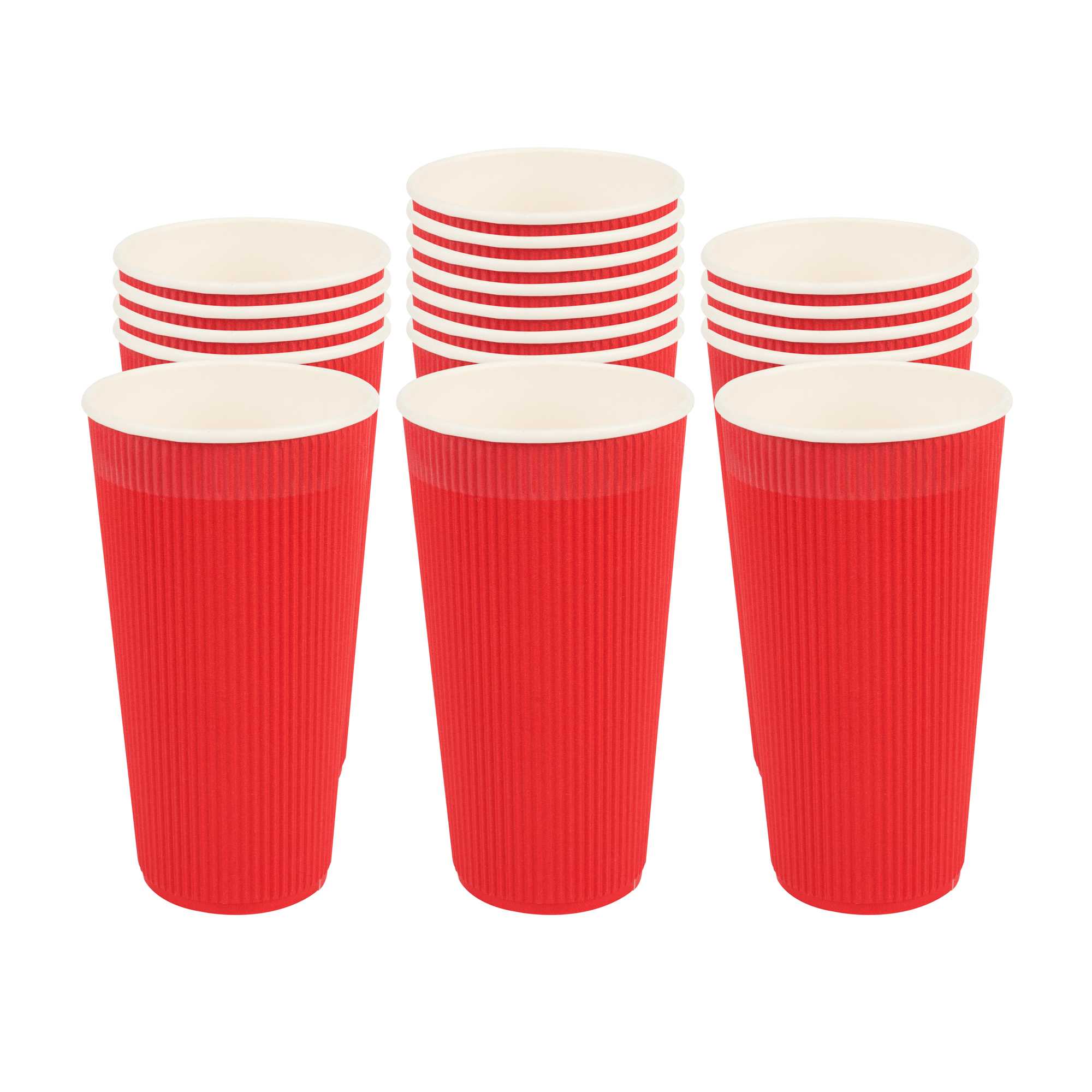 20 oz Red Paper Coffee Cup - Ripple Wall - 3 1/2" x 3 1/2" x 6 1/4" - 10 count box