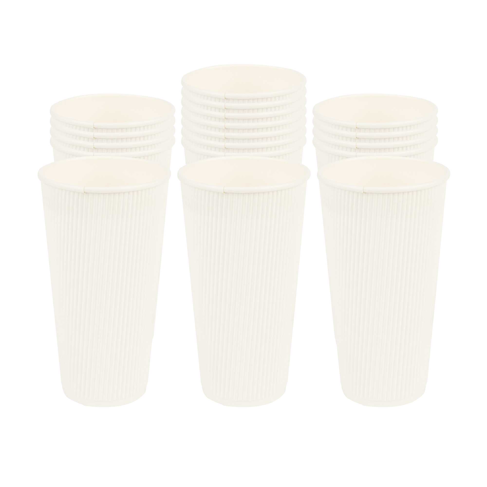 20 oz White Paper Coffee Cup - Ripple Wall - 3 1/2" x 3 1/2" x 6 1/4" - 10 count box