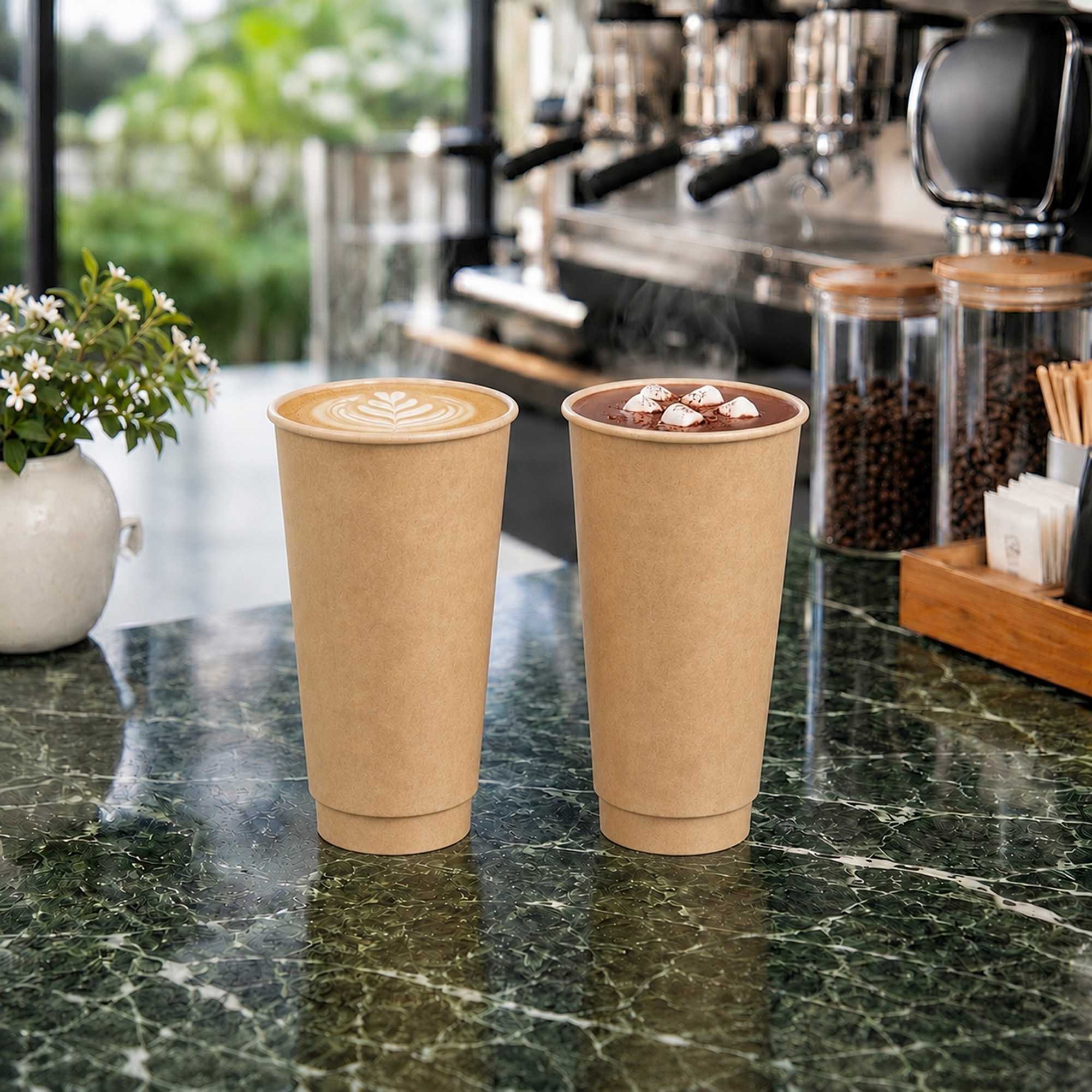 Restpresso 20 oz Natural Paper Unbleached Coffee Cup - Single Wall - 3 1/2" x 3 1/2" x 6 1/4" - 250 count box