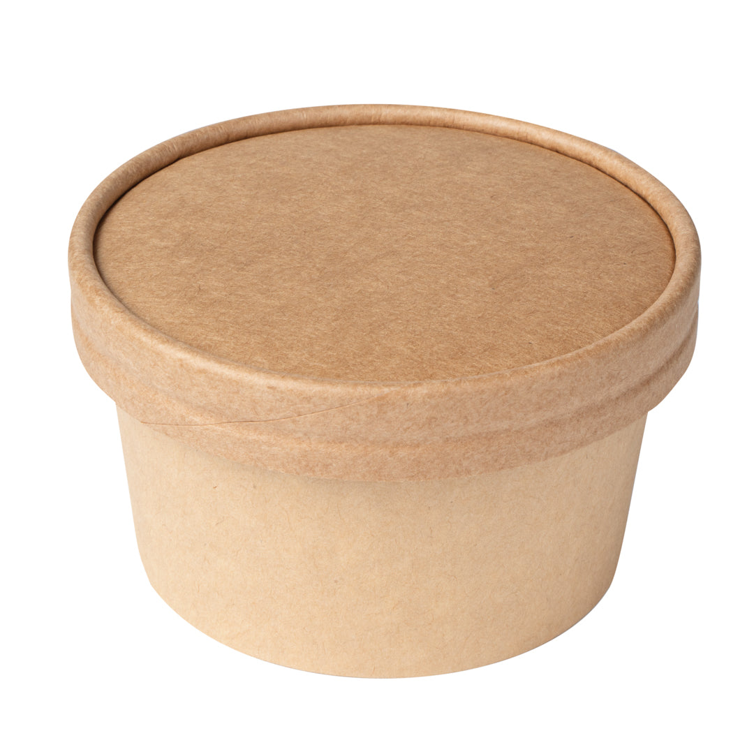 Coppetta Round Kraft Paper To Go Cup Lid - Fits 8 oz - 3 3/4" x 3 3/4" x 1/2" - 50 count box