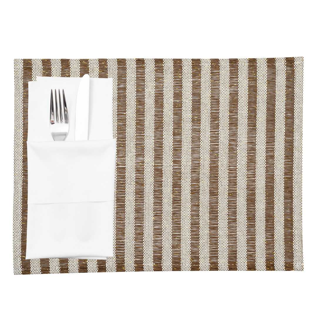 Carmel Mesh Dark Brown Striped Placemat - 16" x 12" - 6 count box