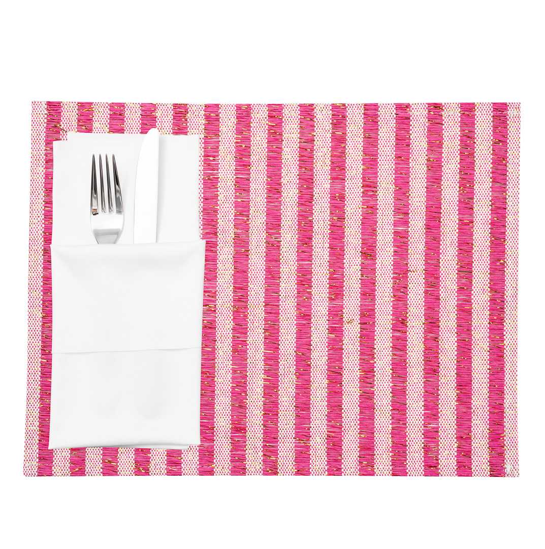 Carmel Mesh Pink Striped Placemat - 16" x 12" - 6 count box