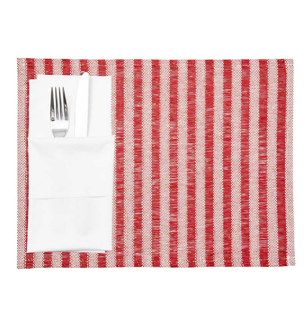 Carmel Mesh Red Striped Placemat - 16" x 12" - 6 count box