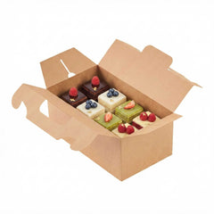Bio Tek Rectangle Kraft Paper Cake / Take Out Container - with Secure Tab Handle - 10 1/4