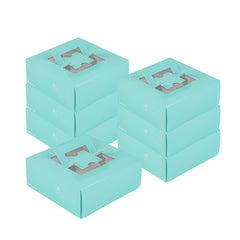 Cater Tek Square Turquoise Paper Cake / Lunch Box - with Pop-Up Handle, Window - 9