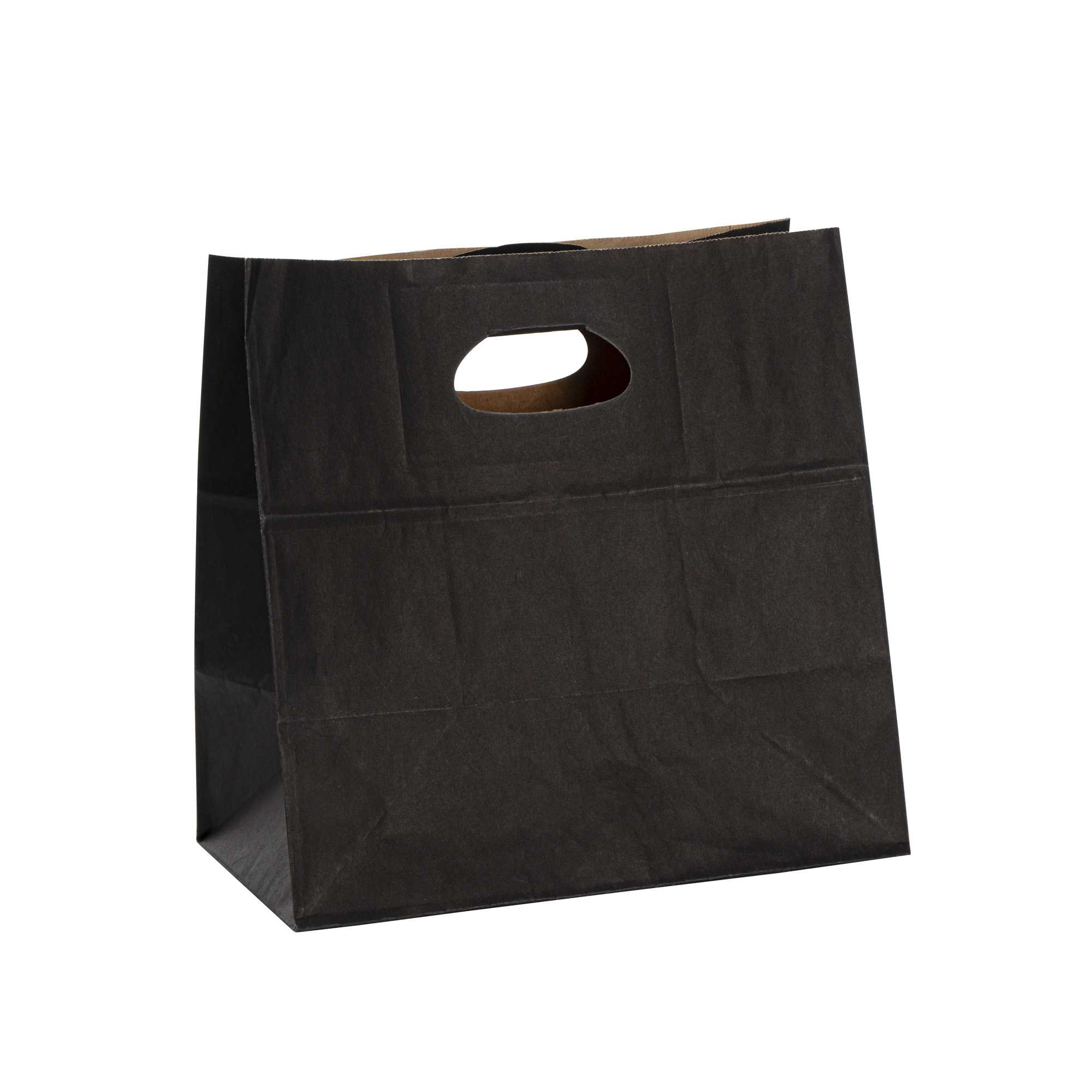 Bag Tek Rectangle Black Paper Take Out Bag - with Handles - 11" x 7" x 11" - 100 count box