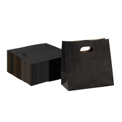 Bag Tek Rectangle Black Paper Take Out Bag - with Handles - 11