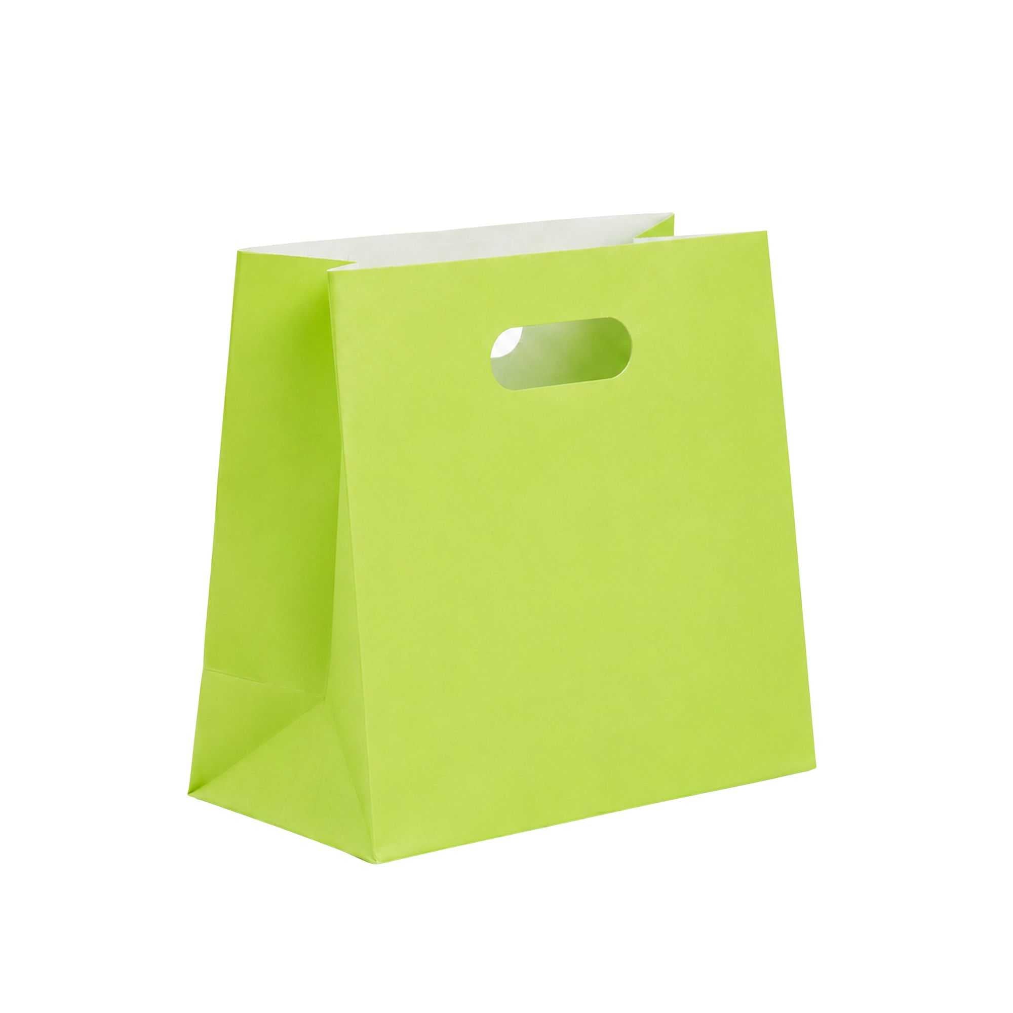 Bag Tek Rectangle Eco Green Paper Take Out Bag - with Handles - 11" x 7" x 11" - 100 count box