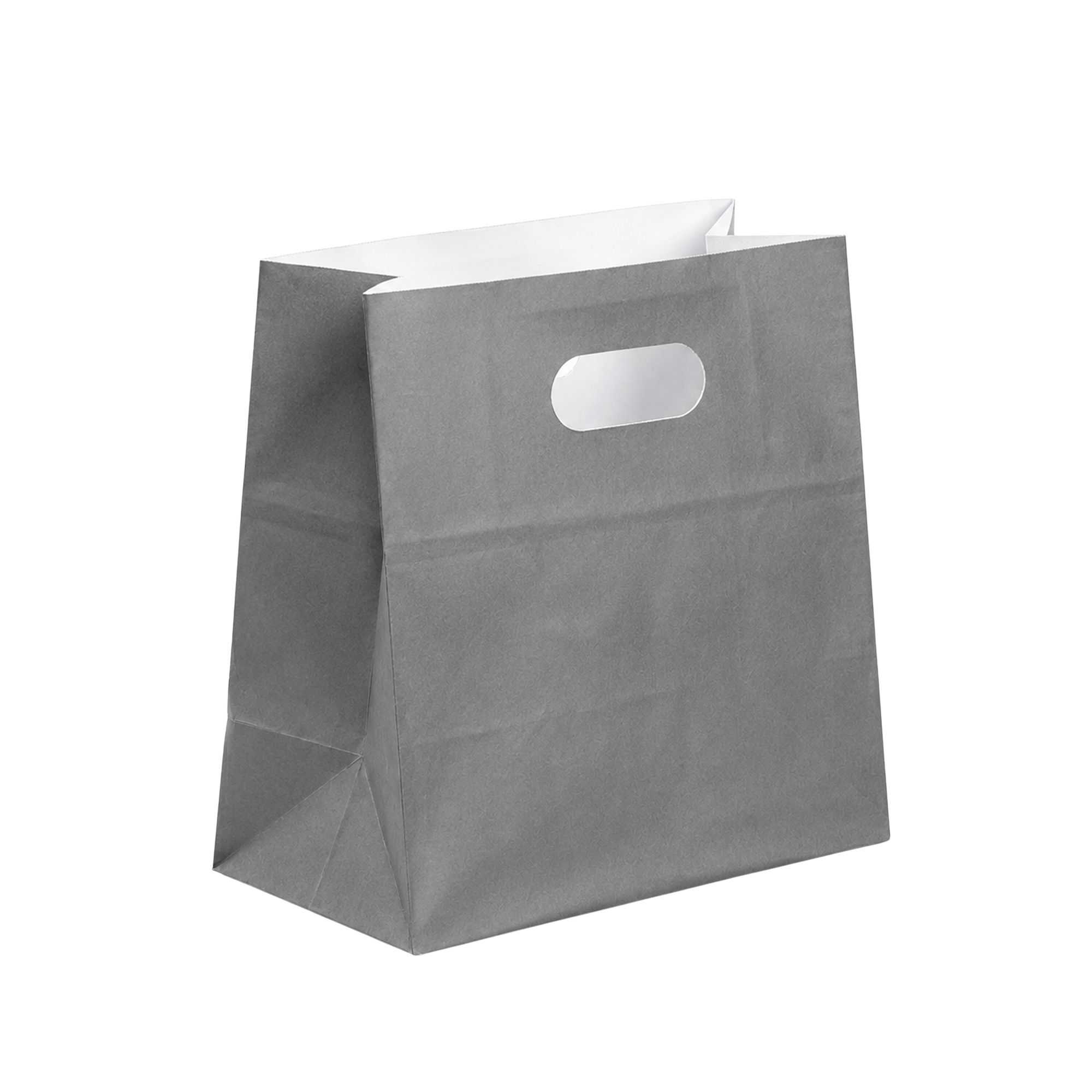 Bag Tek Rectangle Gray Paper Take Out Bag - with Handles - 11" x 7" x 11" - 100 count box